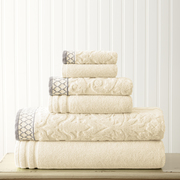 Modern Threads Damask Jacquard towels with embellished border 6 piece set Ivory 56JQJQBG-IVY-ST